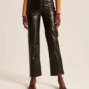 Abercrombie Ankle Straight Ultra High Rise Black Leather Pants
